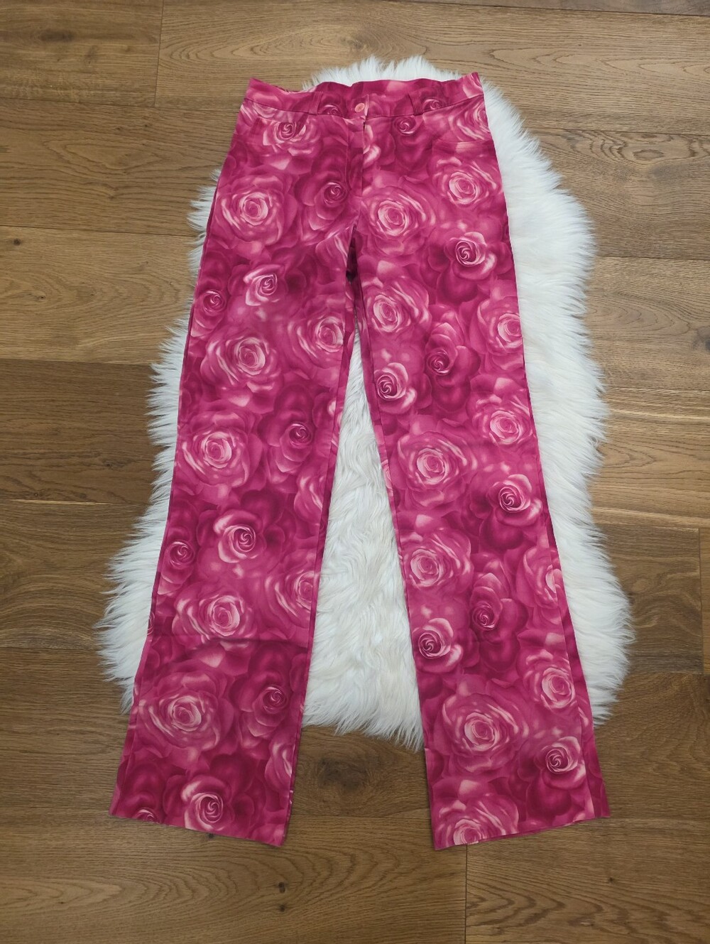 Vintage Low Rise Girls Pink Rose-Print Straight Leg Bottoms